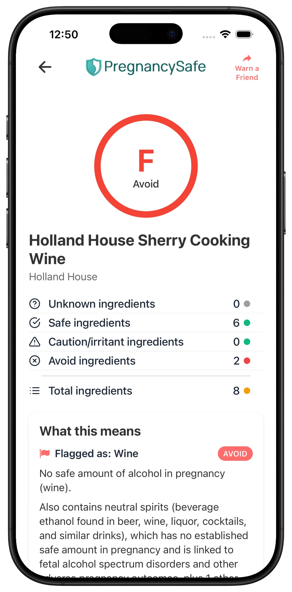 Pregnancy Safe app result for Holland House Sherry Cooking Wine