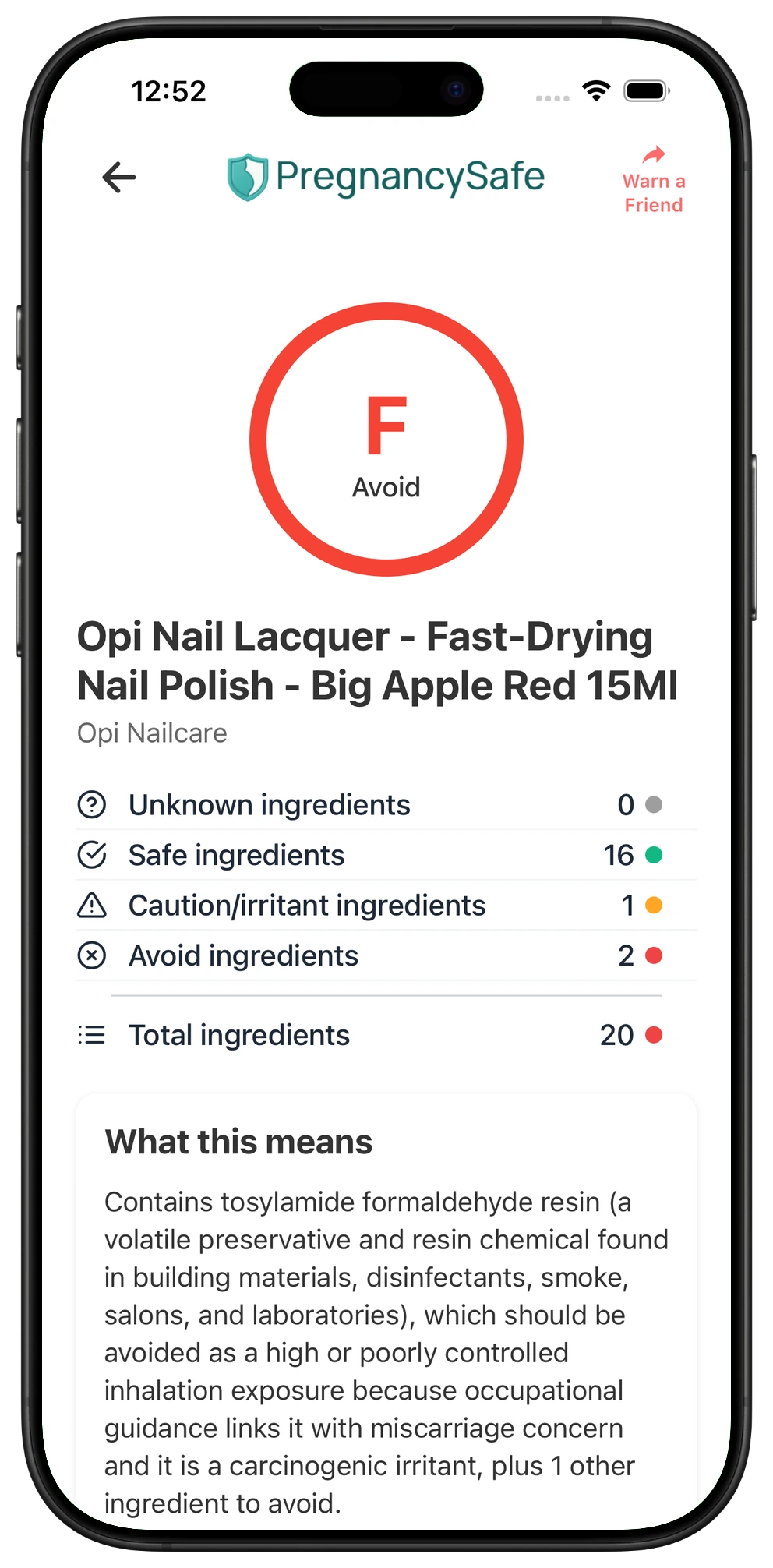 Pregnancy Safe app result for OPI Nail Lacquer - Big Apple Red