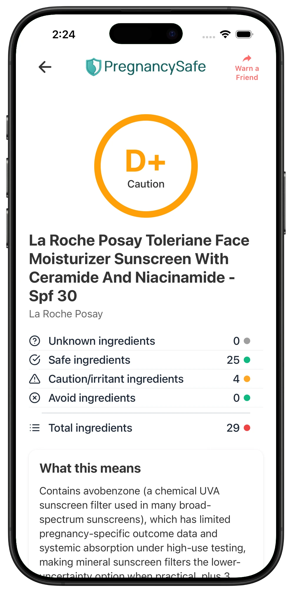 Pregnancy Safe app result for La Roche Posay Toleriane Face Moisturizer Sunscreen With Ceramide And Niacinamide - Spf 30