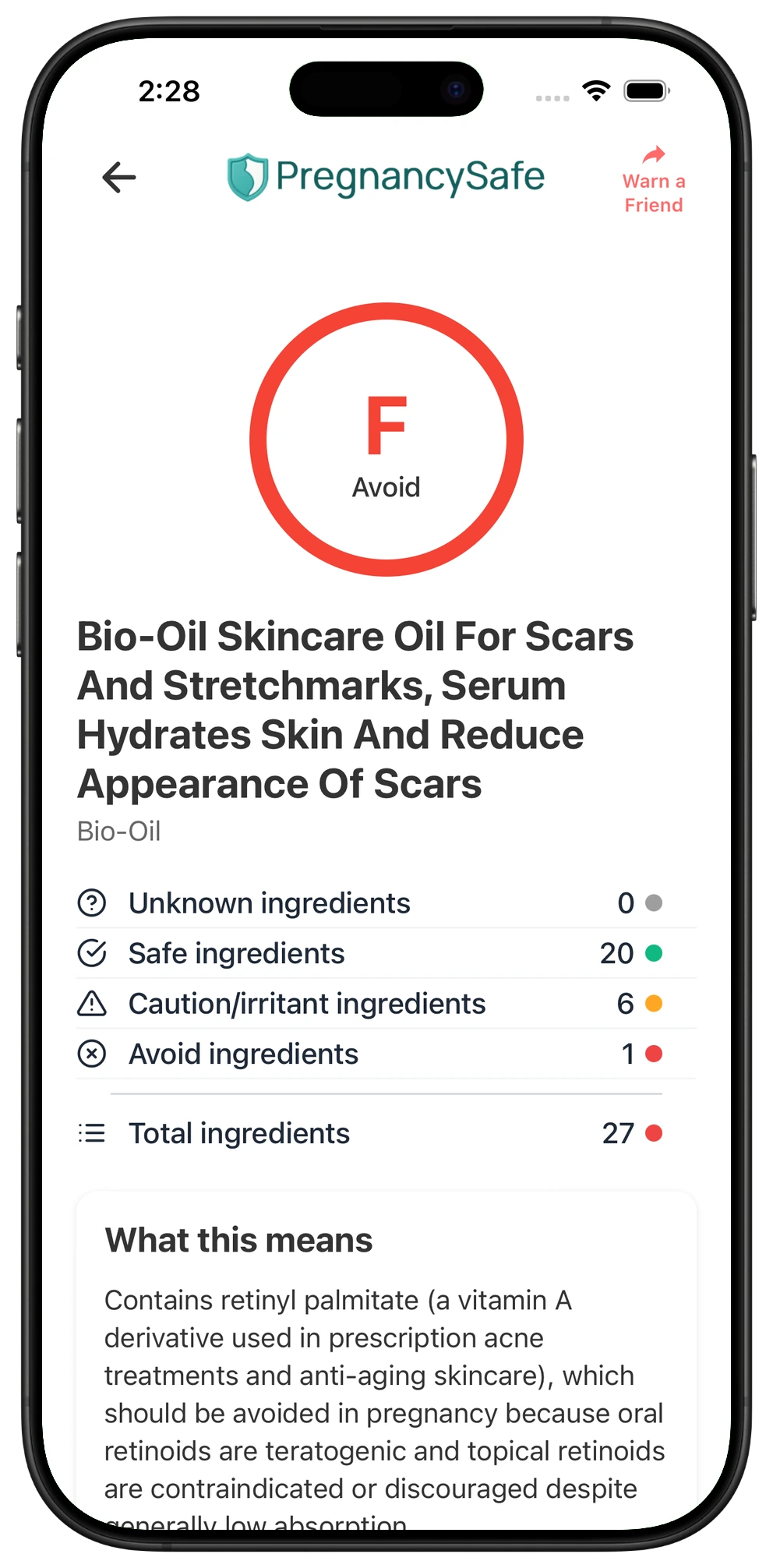 Pregnancy Safe app result for Bio-Oil Skincare Oil For Scars And Stretchmarks, Serum Hydrates Skin And Reduce Appearance Of Scars